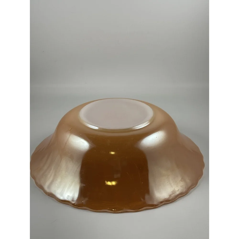 3 Vintage Anchor Hocking Fire King Peach Luster Swirl Vegetable Bowls 8.5” 3.75”